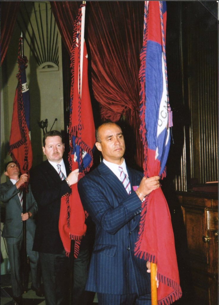The DCM League standards being laid up at the Chapel of the Royal Hospital Chelsea during the 2003 Muster.