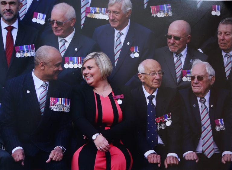 The President shares a joke with Lisa Potts who was attending her first event with the League