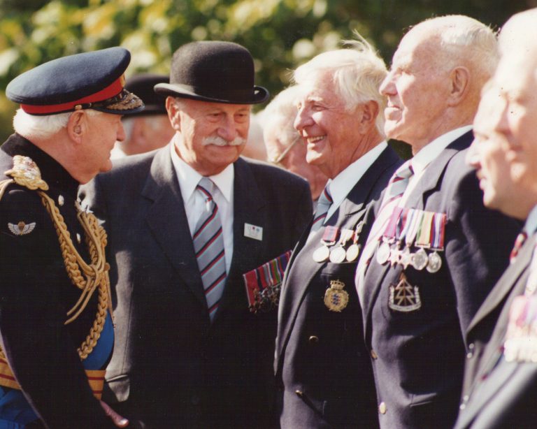 Field Marshal, the Lord Brammall and Jim Cowley chat to Kit Colfach DCM, a member of the Danish resistance in WW2